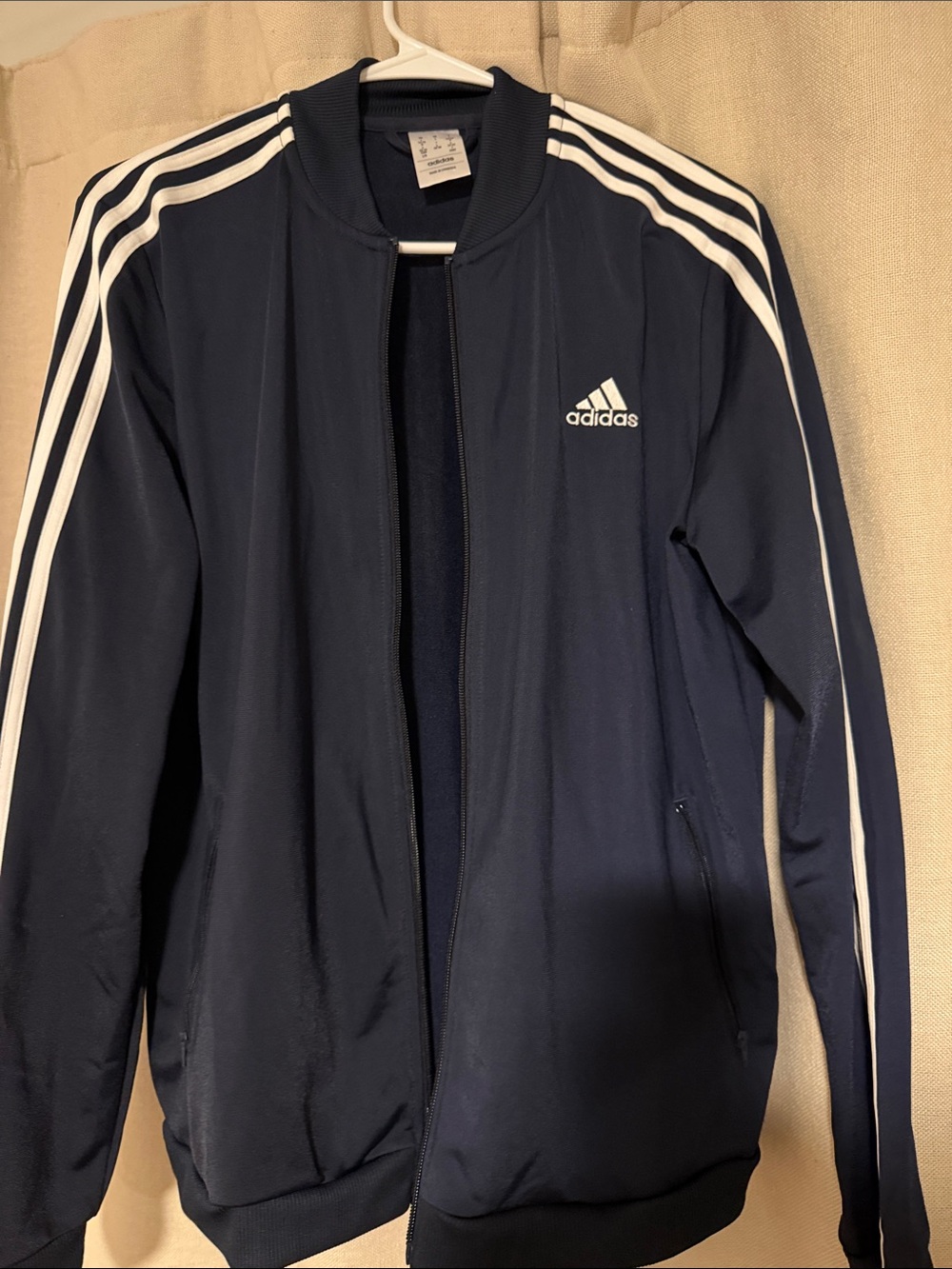 Adidas Women’s Navy Blue Track Jacket with White Stripes